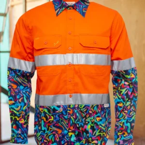 Trademutt Men's Pearler Orange Day/Night Hi Vis 2.0 Full Button Work Shirt
