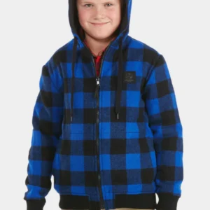 Swanndri Kid's Crooked River Hoodie - Blue/Black Check