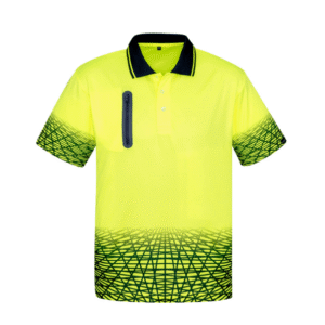 Mens Hi Vis Tracks Short Sleeve Polo (Style ZH300) Yellow/Navy