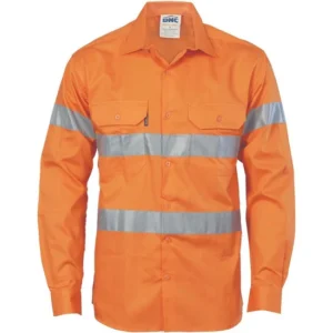 DNC HiVis Cool-Breeze Close Front Cotton Shirt with Generic R/Tape (Orange - Style 3945)