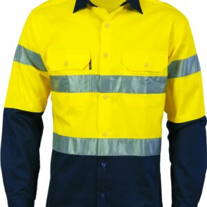 DNC HiVis Two Tone Closed Front Cotton Shirt with 3M R/Tape ( Yellow/Navy Style 3849)