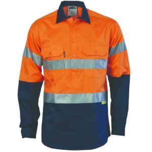 DNC HiVis Two Tone Closed Front Cotton Shirt with 3M R/Tape ( Orange/Navy Style 3849)