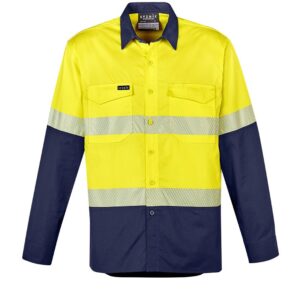 Syzmik Mens Rugged Cooling Hi Vis Segmented Tape Long Sleeve Shirt (yellow) ZW229