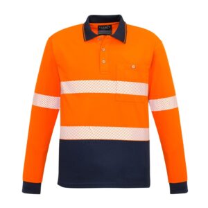 Syzmik - Unisex Hi Vis Segmented Tape Long Sleeve Polo Orange/navy - ZH530