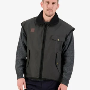 Swanndri Men's Levels Oilskin Vest with Cotton Lining - Brown